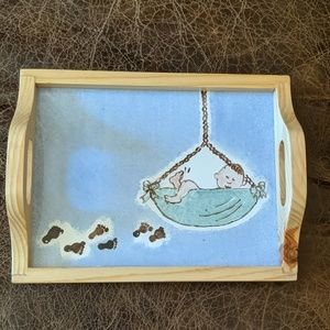 Ceramic Blue Tray with baby. With box